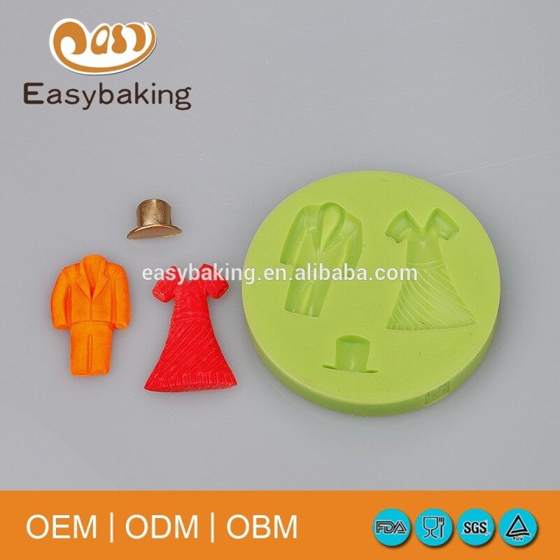 A Suit Of Men Lady Dress Jazz Hat Silicone Bakeware Fondant Molds For Wedding Cake Decorate