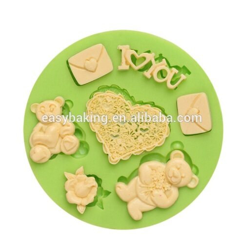Wedding series teddy bear silicone mold for wedding cake decoration