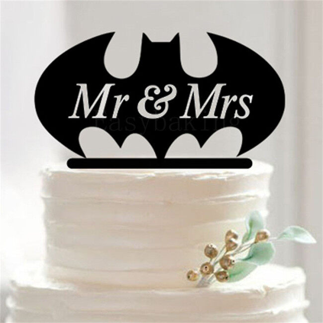 Black Batman Silhouette Mr.&Mrs Wedding Cake Decor Acrylic Cake Topper