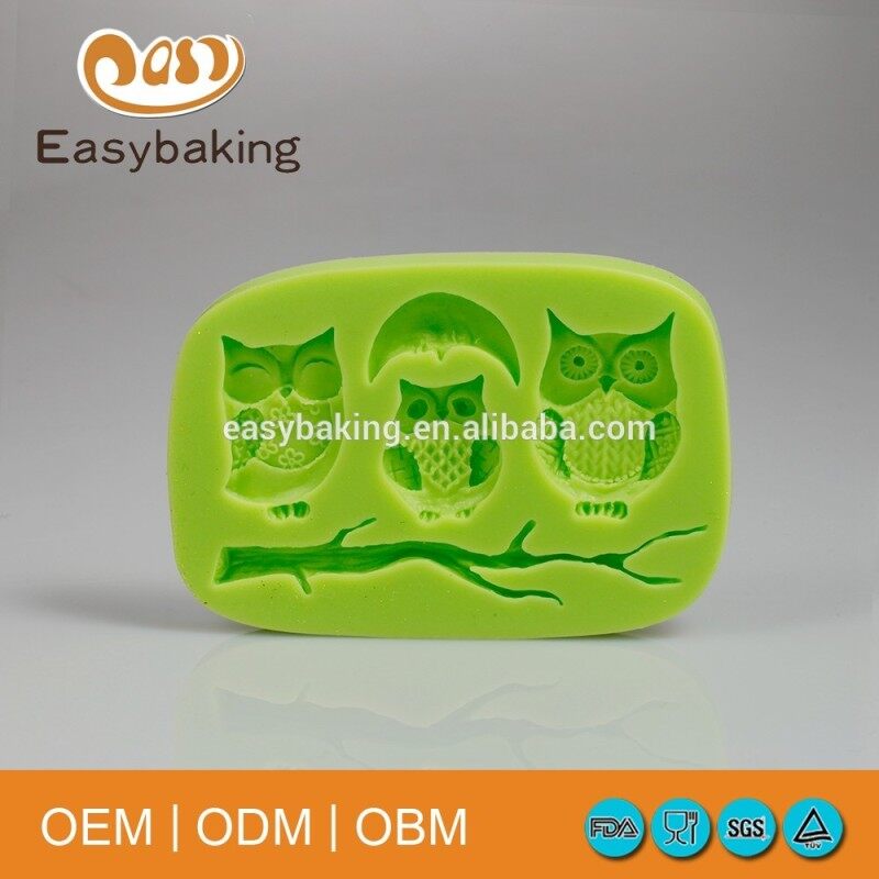 3 Owl Standing On The Branch Moon Decorate Silicone Molds