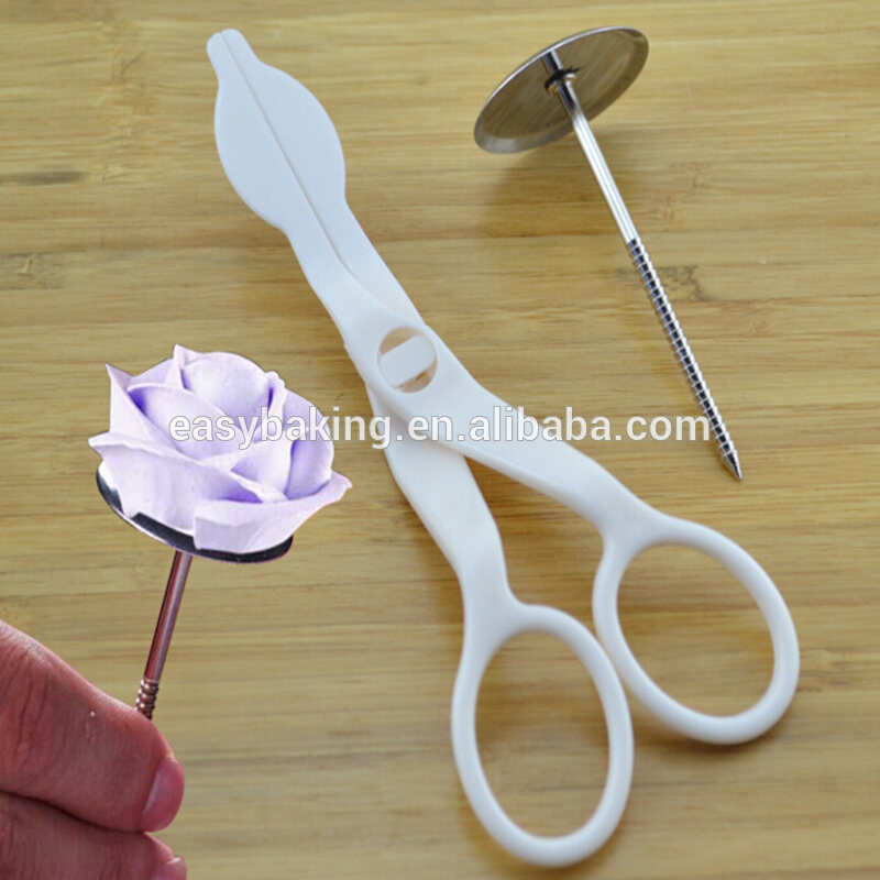 Cream Roses White Plastic Decorating Scissors For Cutting Flowers Cake Pastry Transfer Tool