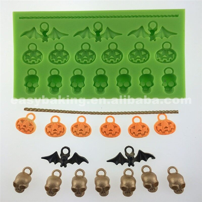 Wholesale Pumpkin Bat Human Skeleton Shaped Clay Pendant Halloween Silicone Mold