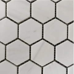 White marble mosaic Carra Carter Gold colored hexagon mosaic tile