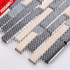 Stainless Steel Mix Glass Tile Mosaic, Strip Glass With Metal Mosaic Backsplash Decoration