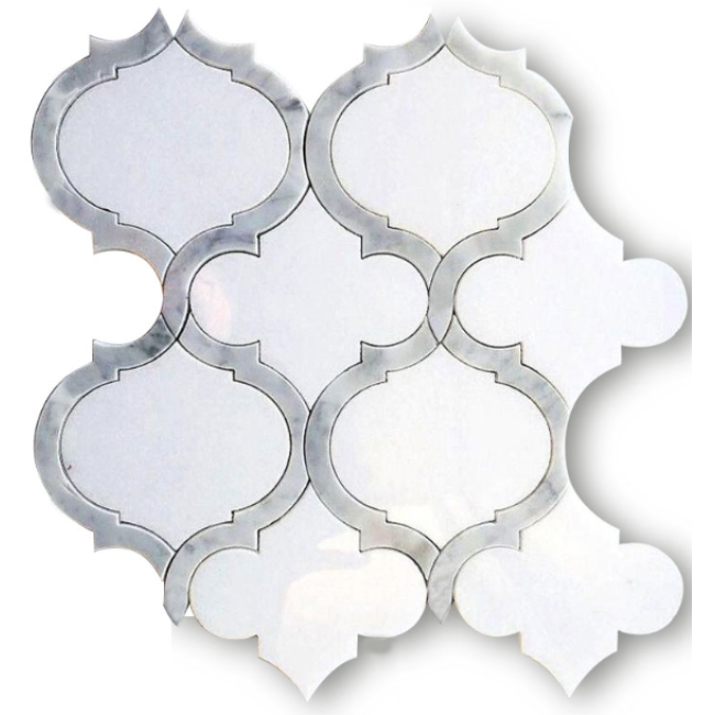 white gray carrara  marble tile and brass tile luxury waterjet marble mosaic