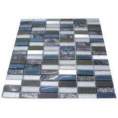 30x30cm Silver and Black Stainless Steel & Black Crackle Glass Mosaic