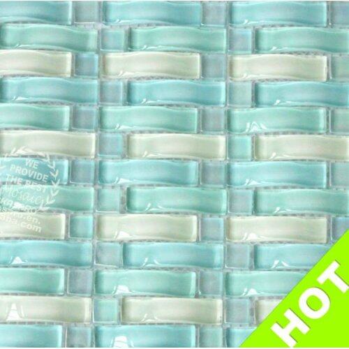 0.6 x 2.4 inch Baby Blue Curved Glass Mosaic Tile