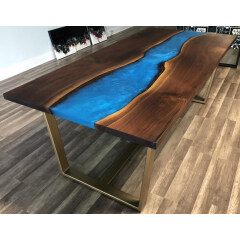 Unique Design Vintage furniture walnut wood river table clear epoxy resin wood table dining table