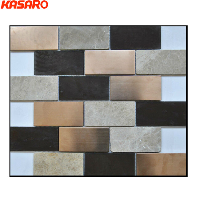 Stainless steel mosaic mix with natural marble mosaic wall tiles
