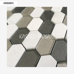 Wall Decor Elongated Hexagon Marble Tile Mosaic Glass