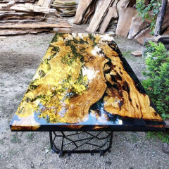 Ready to go solid Walnut wood slab river dining table fast delivery ocean style clear epoxy resin table