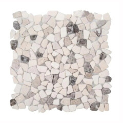 Natural stone river rock cream travertine and brown marble wall and floor mosaic tile