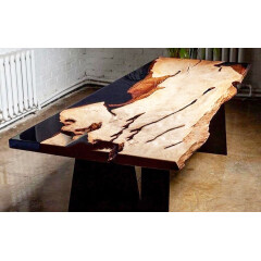 Ready made amazing river dining table with golden stainless steel legs ocean style live edge Ambila wood clear epoxy resin table