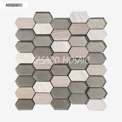 Wall Decor Elongated Hexagon Marble Tile Mosaic Glass