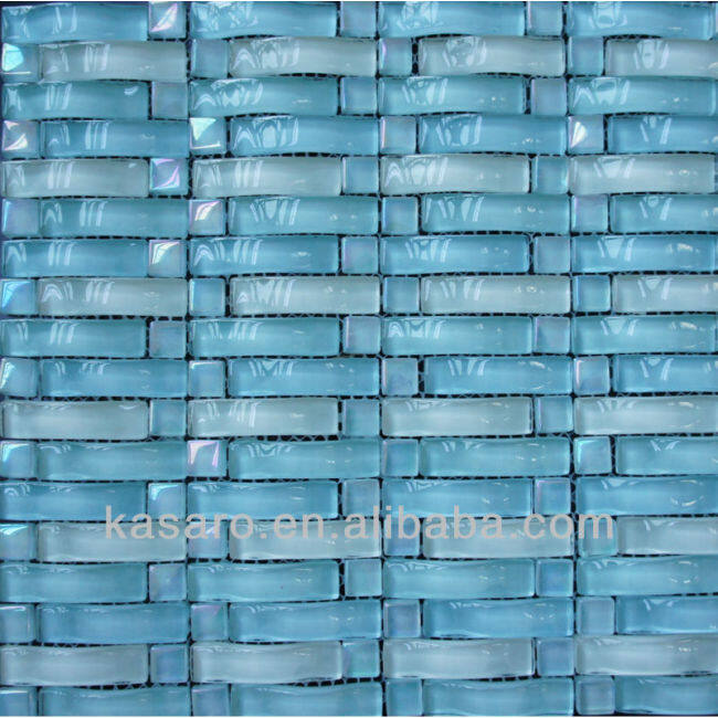 Wholesale Mosaic Tile , Glass Mosaic Tile Sheet , Blue Wave Glass Tile