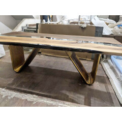 Ready to go solid Walnut wood slab river dining table fast delivery ocean style clear epoxy resin table