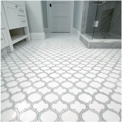 white gray carrara  marble tile and brass tile luxury waterjet marble mosaic