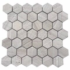Hexagon Grey Mosaic Floor Tiles Hexagon Mosaic Wood Grain Tile Wall Decorative Stone Mosaics Marble Tiles