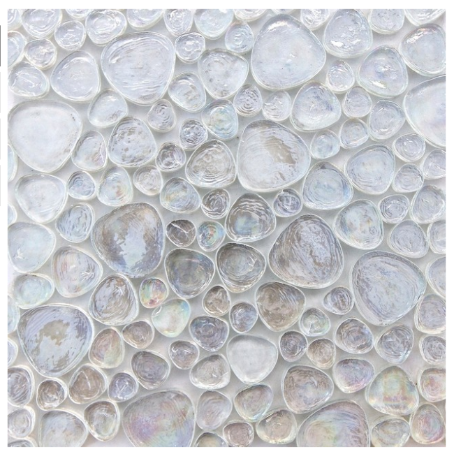 Iridescent Pebble Shell Mosaic Tile,Ice White Shell Mosaic Tile