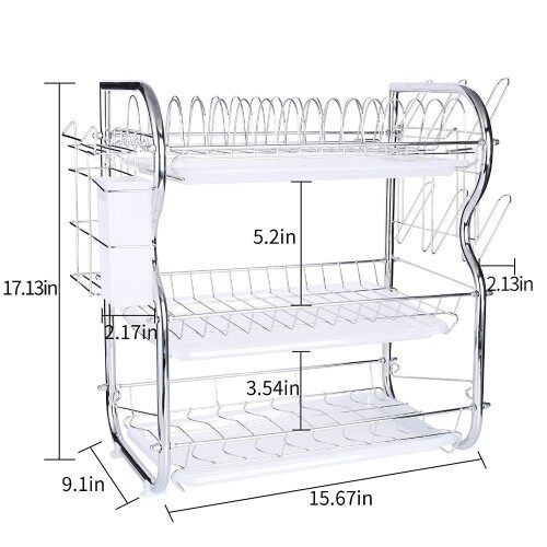 Wideny useful design 3 tier metal dish shelves display rack for kichen and bowl rack