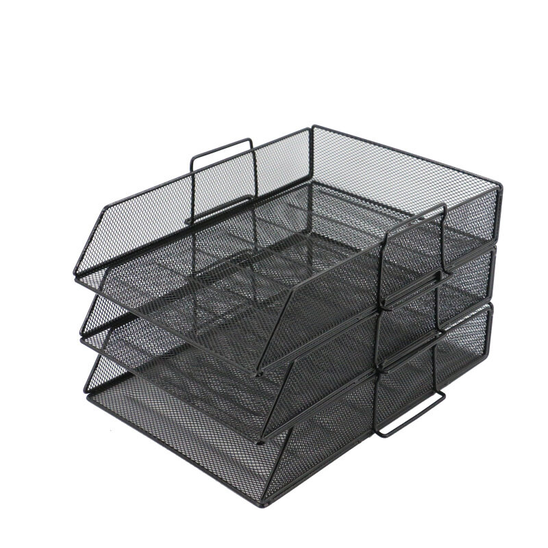 Wideny 2 tiers Stackable Wire metal Mesh Desktop Folding Letter Document Tray Organizer for office and home