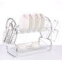 Home Kitchen Iron Kitchen Storage Chrome plated 2 Tier Dish Drainer Drying Rack with  removable Drainer board