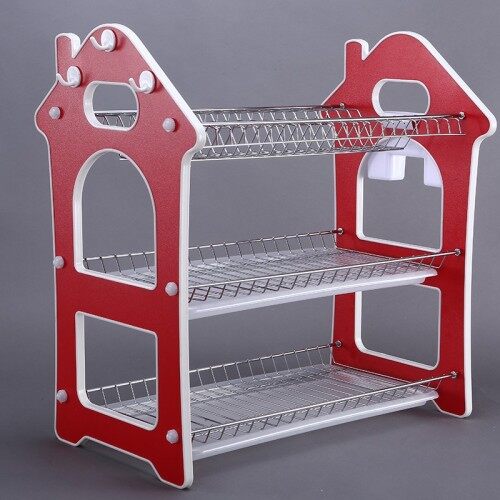 Amazon Hot Sale Multipurpose Dish Drainer Rack Red Stainless Steel Kitchen PP Drainer Sink Dish Rack