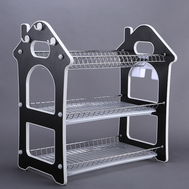 kitchen household 3 tier corner tableware holder stainless steel dish rack with drainer board