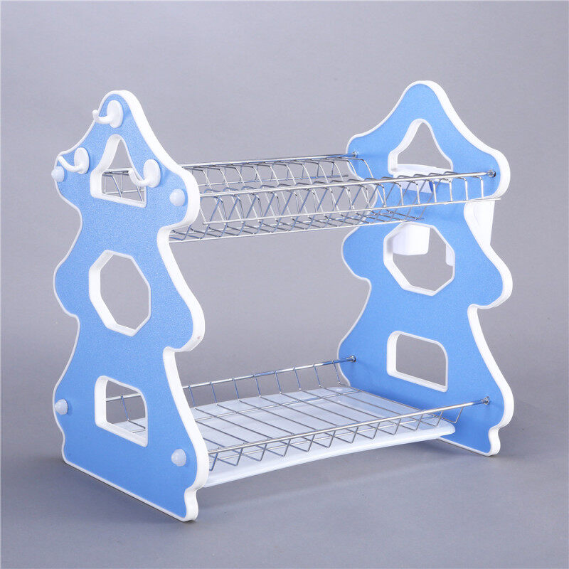 Plastic ABS 3 tier foldable stainless steel chrome folding double kitchen dish drying rack with metal basket