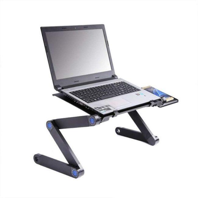 Home Working Use Aluminium Desktop Adjustable Portable Foldable Laptop table for Bed with Mouse Pad Cooling Holes