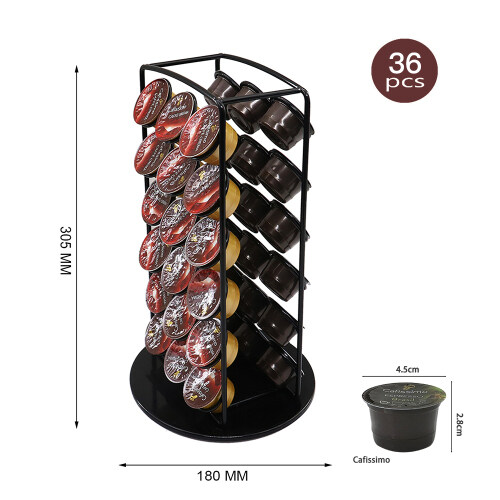360 Degree Rotating Coffee Capsule Stand Storage 36 PCS Caffitaly Carousel Black Standing Coffee Pod Rack