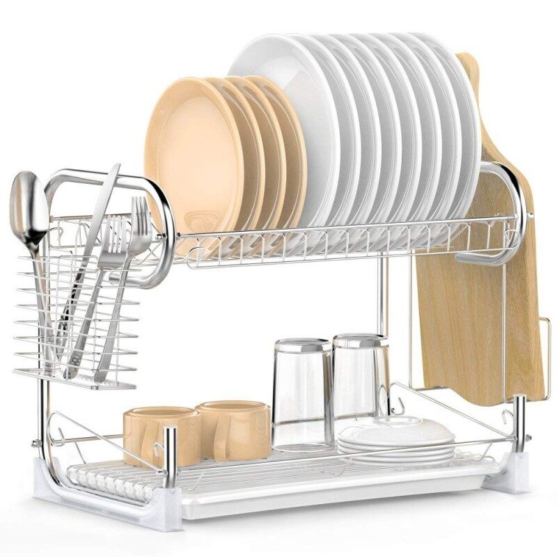 Wholesale Wholesale Simple Human Kitchen White 2 Tier Metal Wire Over The Sink Dish Drying Rack