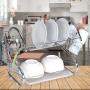 Kitchen Use Large Capacity Stainless Steel Chrome Plated Metal Wire 2 tier dish drying rack for Cutlery Cup Bowl