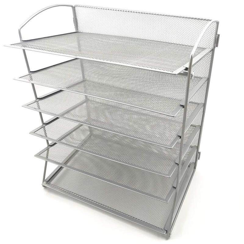 Wideny Office and school Black Metal wire mesh Desk Desktop 6 Trays file holder Document Letter Tray Organizer