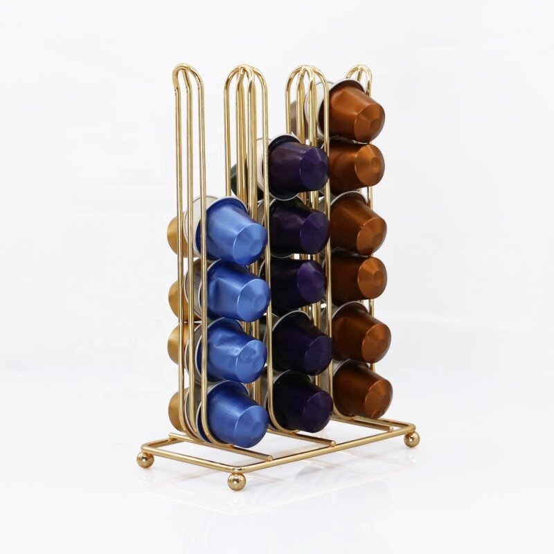 Unique dual-sided slim coffee pod holder Mountable Storage gold  Wire coffee capsule holder for nespresso