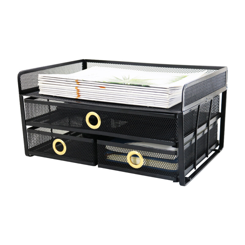 Hot Sale Amazon Metal Mesh Desk Organizer File Tray with Drawers Document Office Desk Paper Holder Letter Tray Organizer