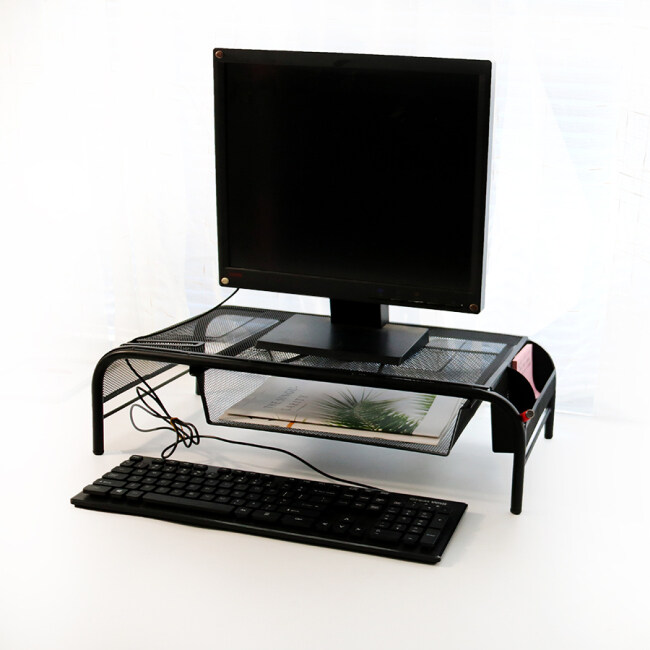 Popular Multifunction Desk Desktop Adjustable PC Computer Metal Mesh Monitor Stand Organizer With Drawer