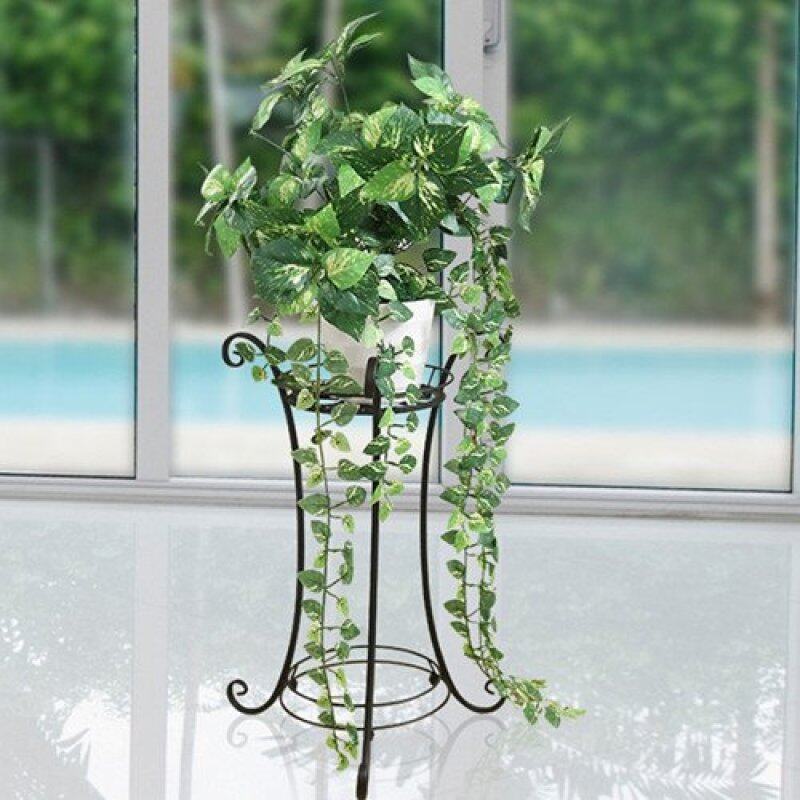 home Garden decoration single tier Round black powder coated display planting iron metal flower pot stand