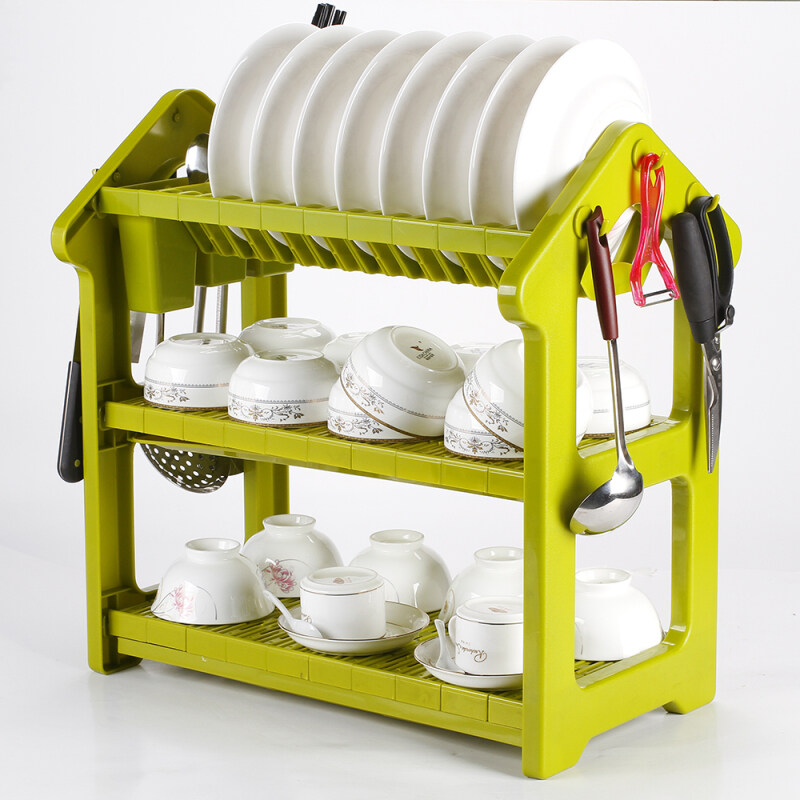 three tier kitchen cabinet  bowl drying display over sink durable plastic dish rack with drainer board