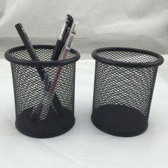 2pcs round custom wholesale stationery desk Pencil holder metal black mesh pen holder