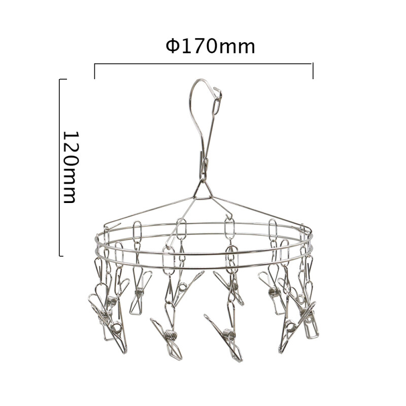 Clothes Drying Rack Round Multi-function Stainless Steel Rotating Cloth Hanger with 12 Clips