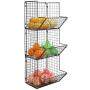Wideny wholesale home kitchen 3 tiers black wall mounted iron metal wire mesh fruit potato storage basket