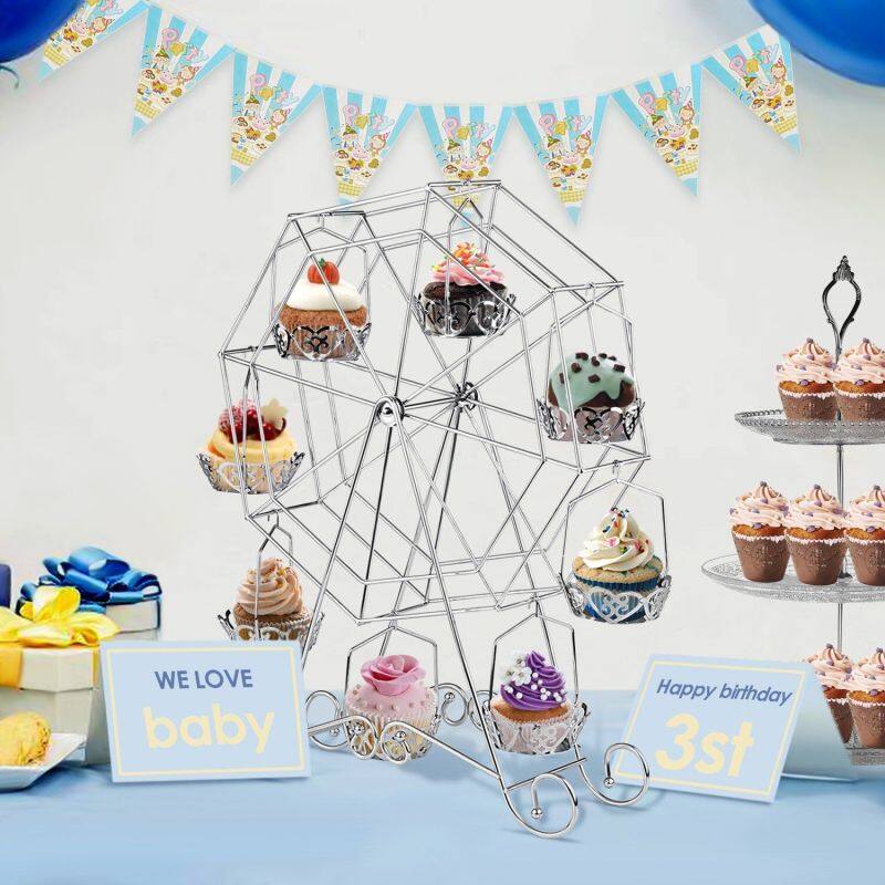 birthday party banquet decorating rotating wedding cake stand metal wire display cup ferris wheel cupcake stand