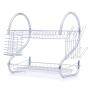 Hot Sale home Kitchen tableware organizer 2 Tiers folding white metal the Sink bowl Rack for drainer