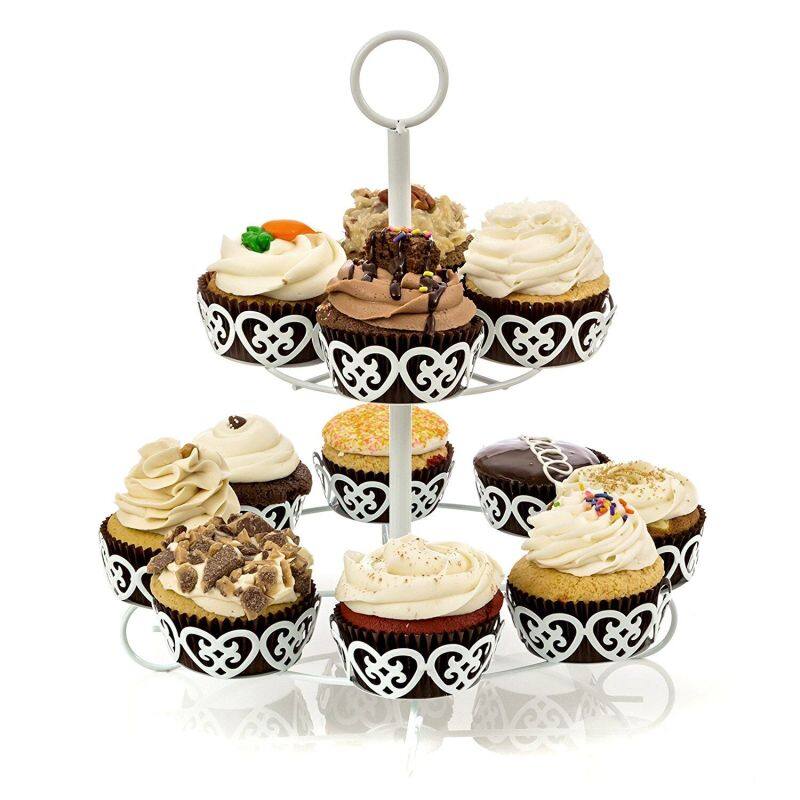 Decorative Folding Disposable Cheap Price 2 Tier Carriage Round Metal Rotating Party Cake Stand