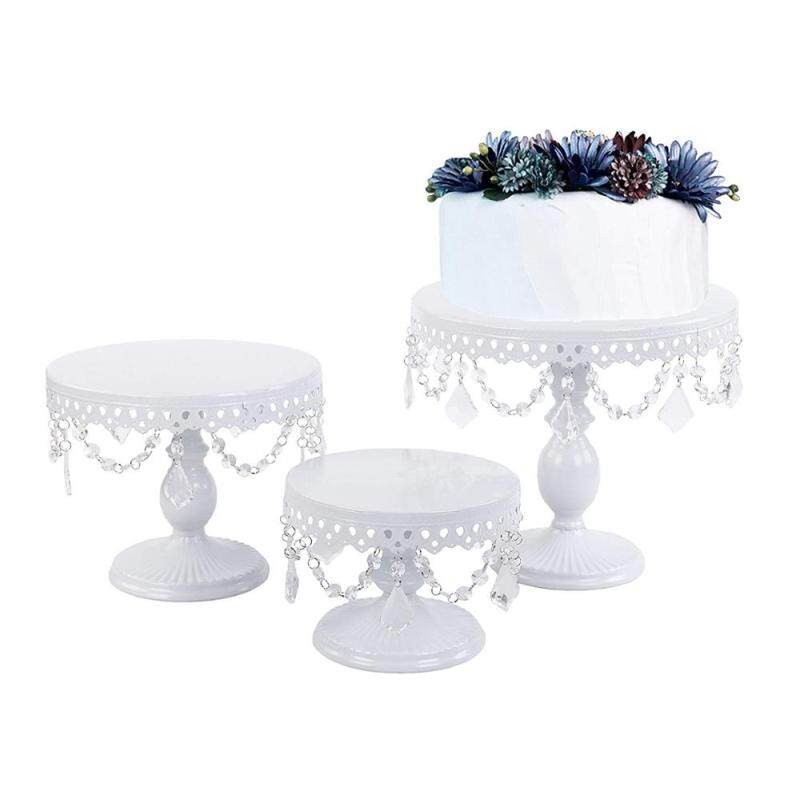 Set of 3 Cupcake Stand Round White Metal Iron Cake Stand With Crystal Beads for Wedding Party Birthday