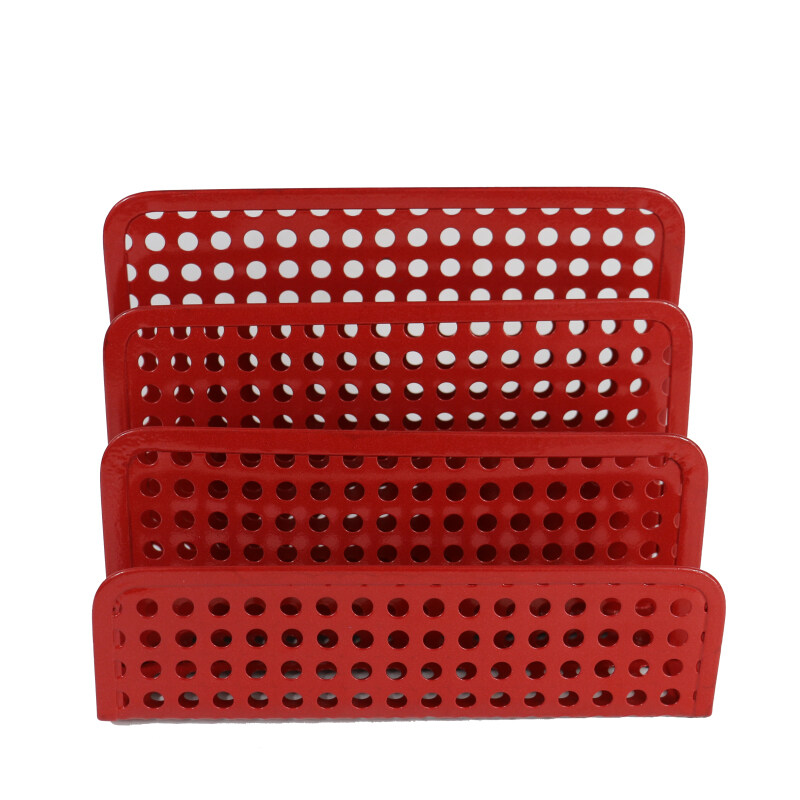 Hollow red circular hole metal mesh office desktop Letter tray