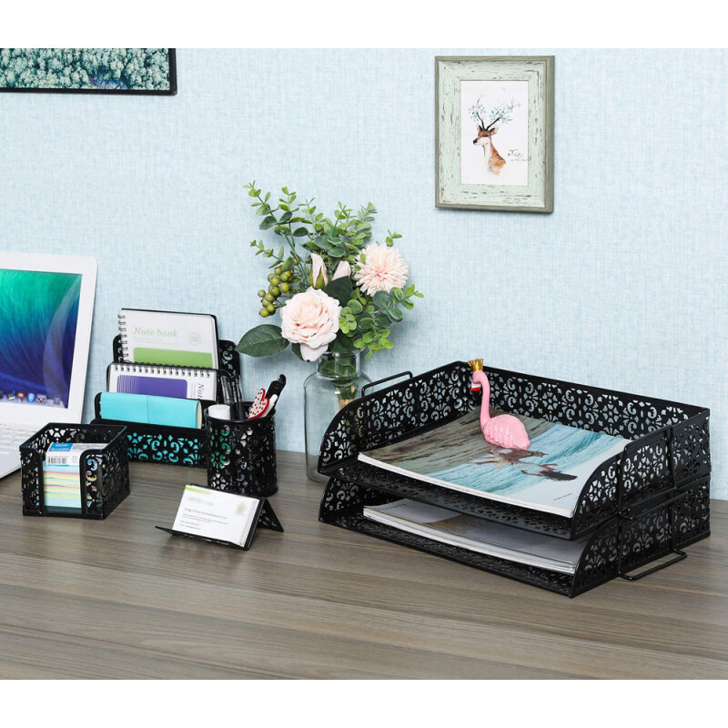 5 in 1 Desk Organizer Set  2 Tier Desk Tray Pen Holder Office Home use Powder Coated Office Stationary Set