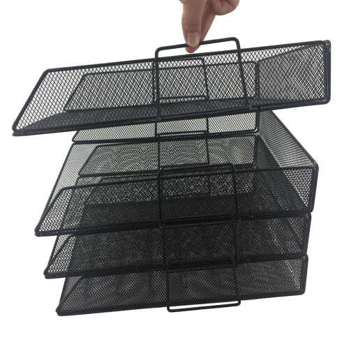 Free Pen Holder Accessories Stackable Paper Trays File sorter desk organizer 4 tier Black Mesh mesh document tray