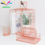 Beautiful design mesh metal wire rose gold desk desktop organizer for notebook storage basket